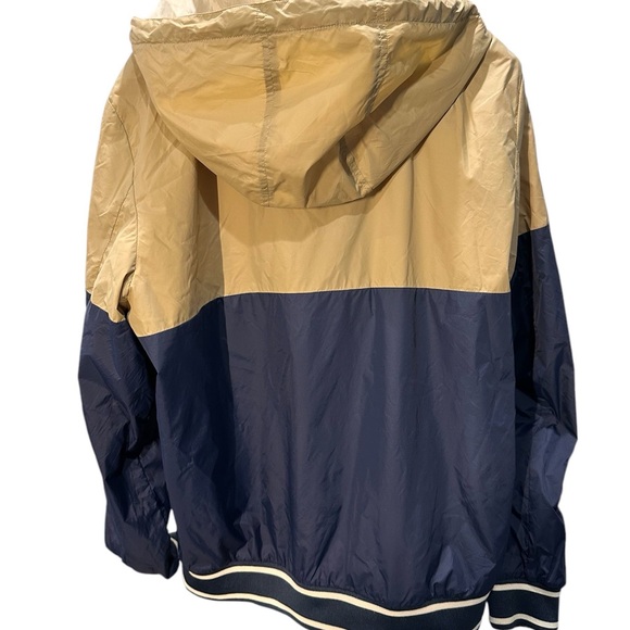 Bossini Two-Tone Tan and Navy Men's Windbreaker Rain Jacket Preppy Zippered - Picture 2 of 6